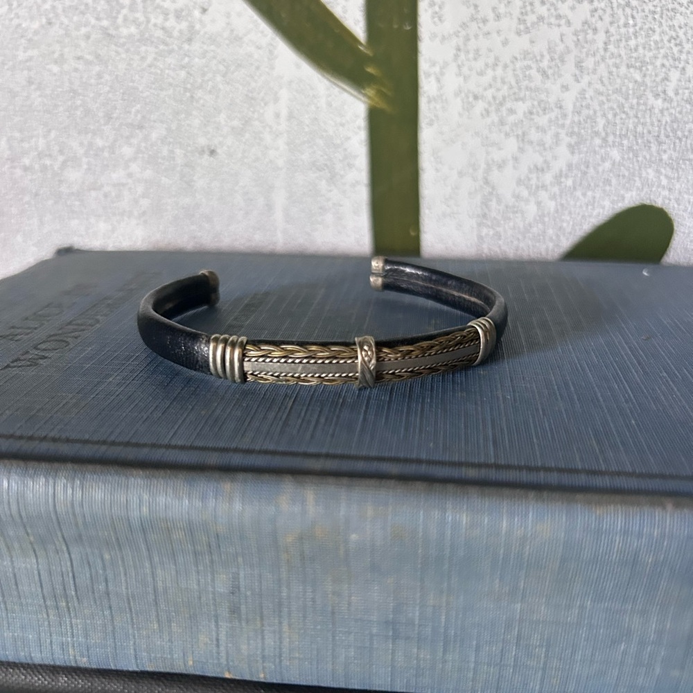 Vintage adjustable metal and leather bracelet